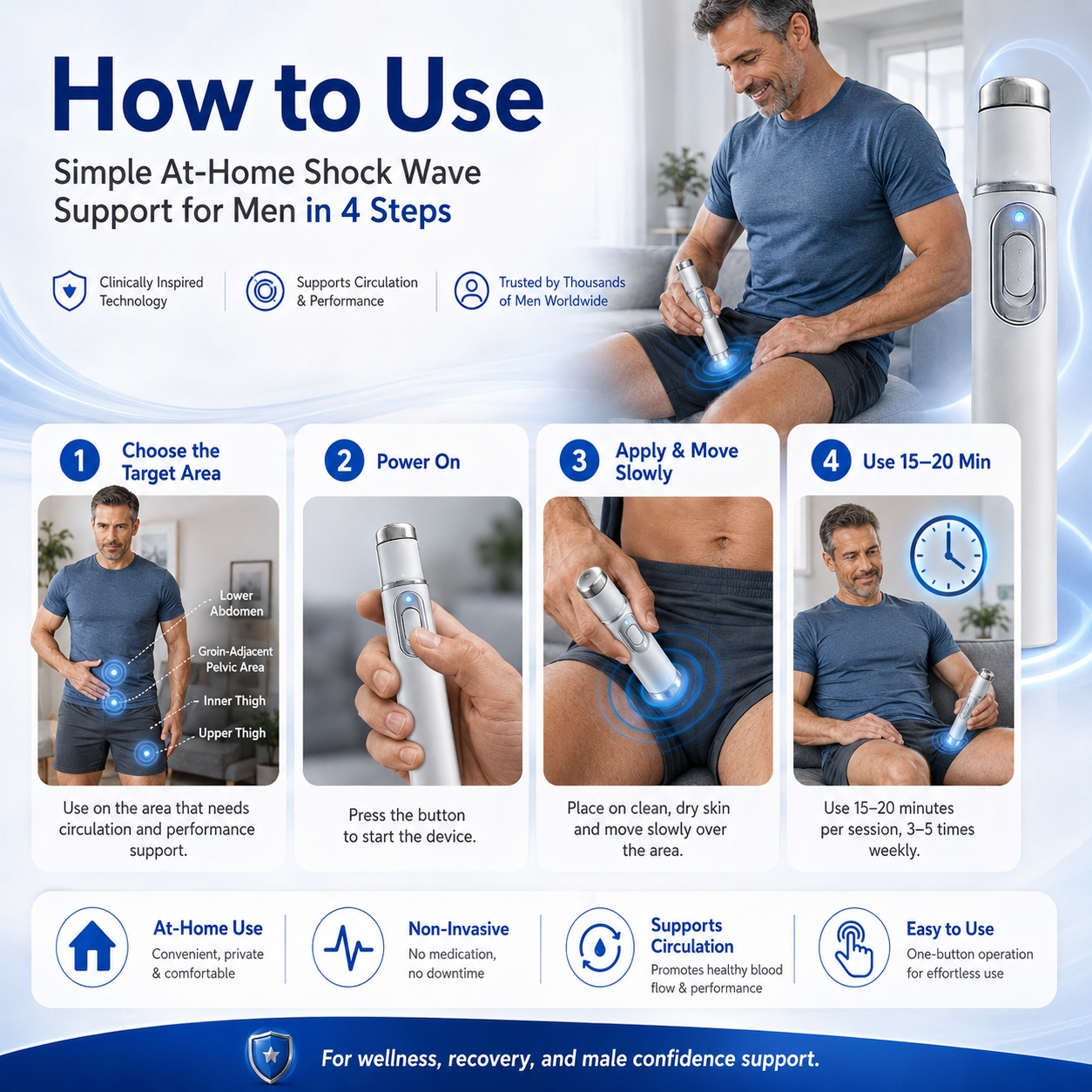 Shockwave Therapy Device. ——  Restore Blood Flow • Relieve Pain • Support Men's Performance